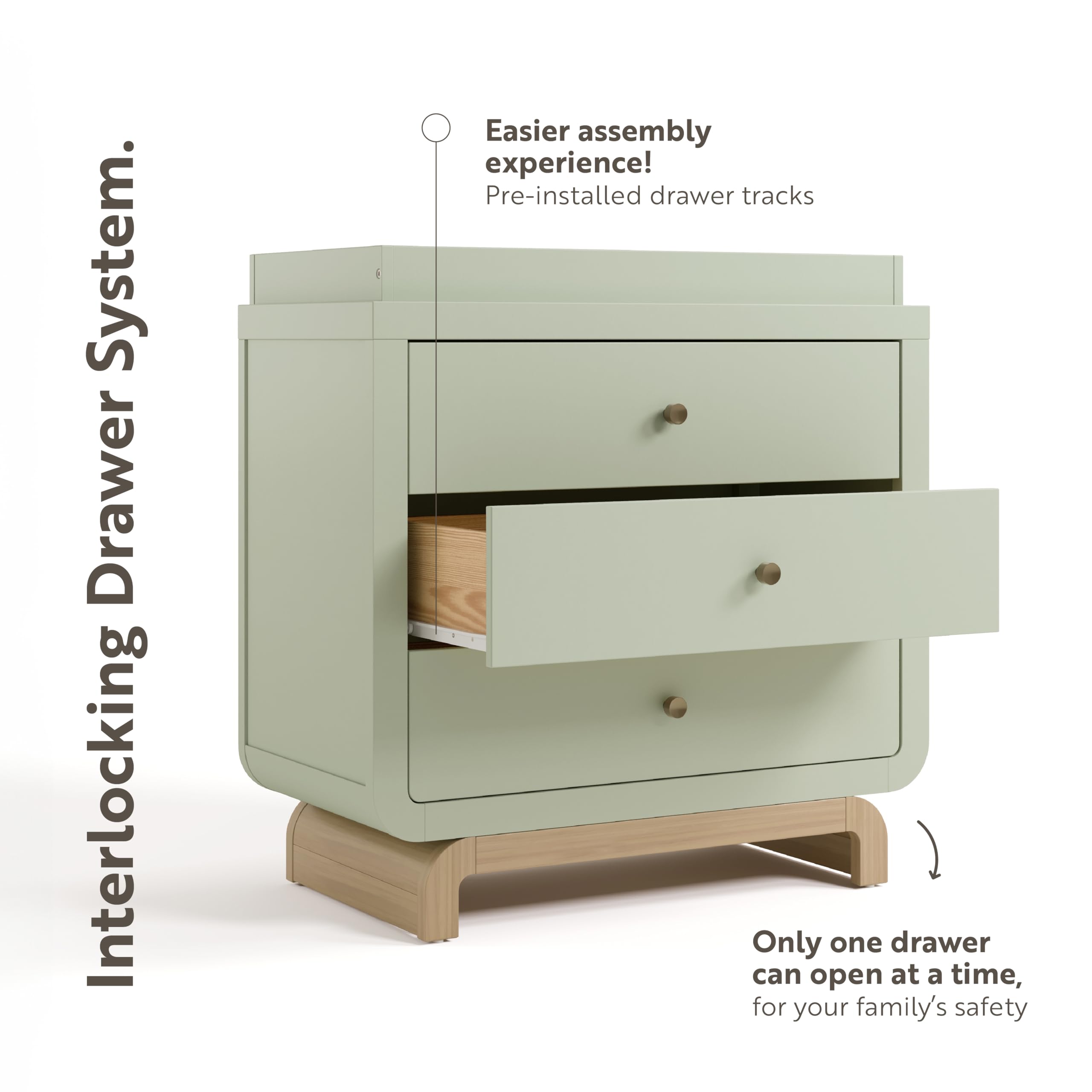 Amazon.com: Storkcraft Santorini 3 Drawer Chest with Changing Topper (Sage  with Driftwood)  GREENGUARD Gold Certified, Award-Winning Premium Wood  Dresser for Baby & Kids Bedroom with Interlocking Drawer System : Home &