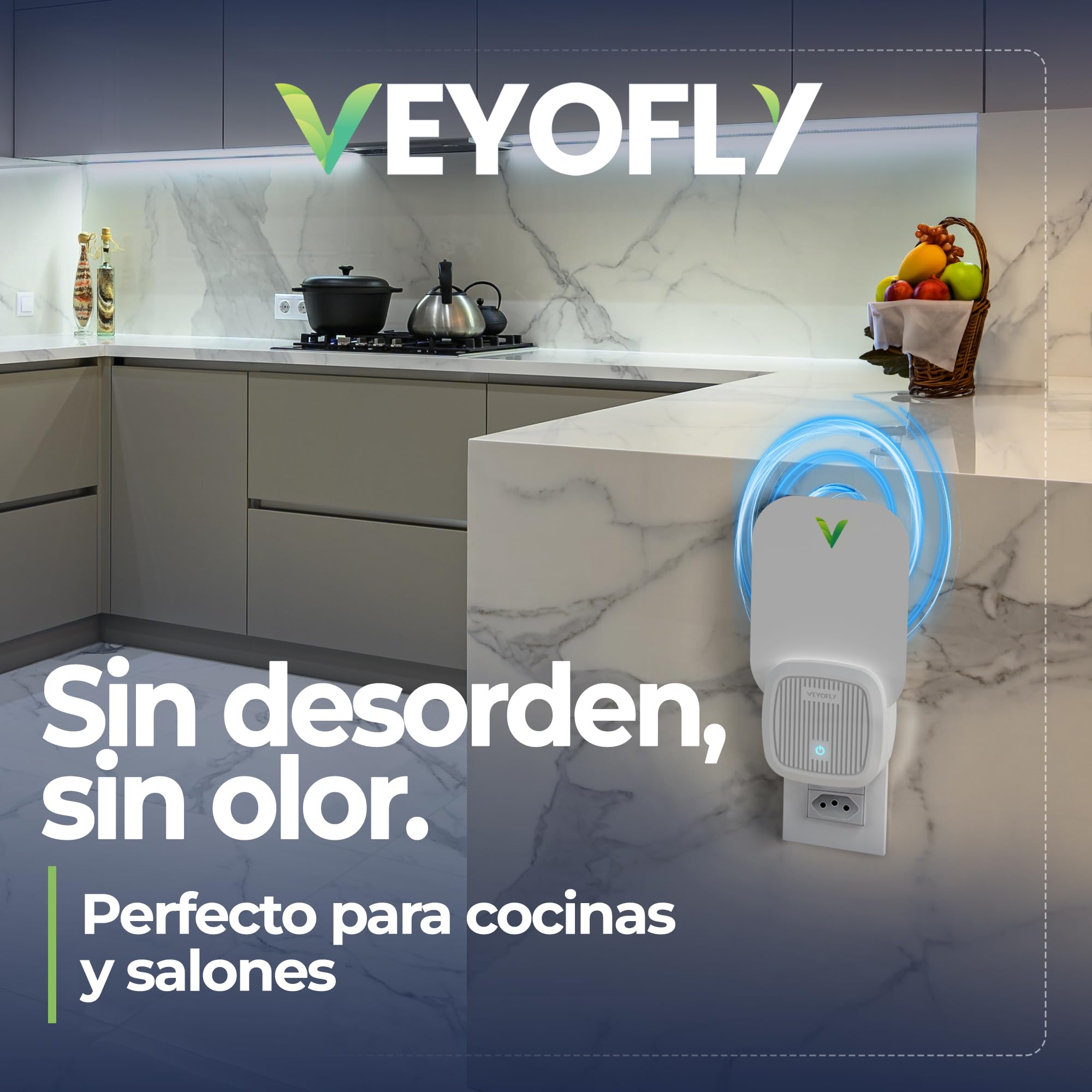 VEYOFLY Trampas para Moscas de la Fruta para Interiores, (1 Dispositivos + 3 Repuestos), Trampa Enchufable para Mosquitos e Insectos Voladores, Luz Atrayente para el Hogar, Capturador de Mosquitos