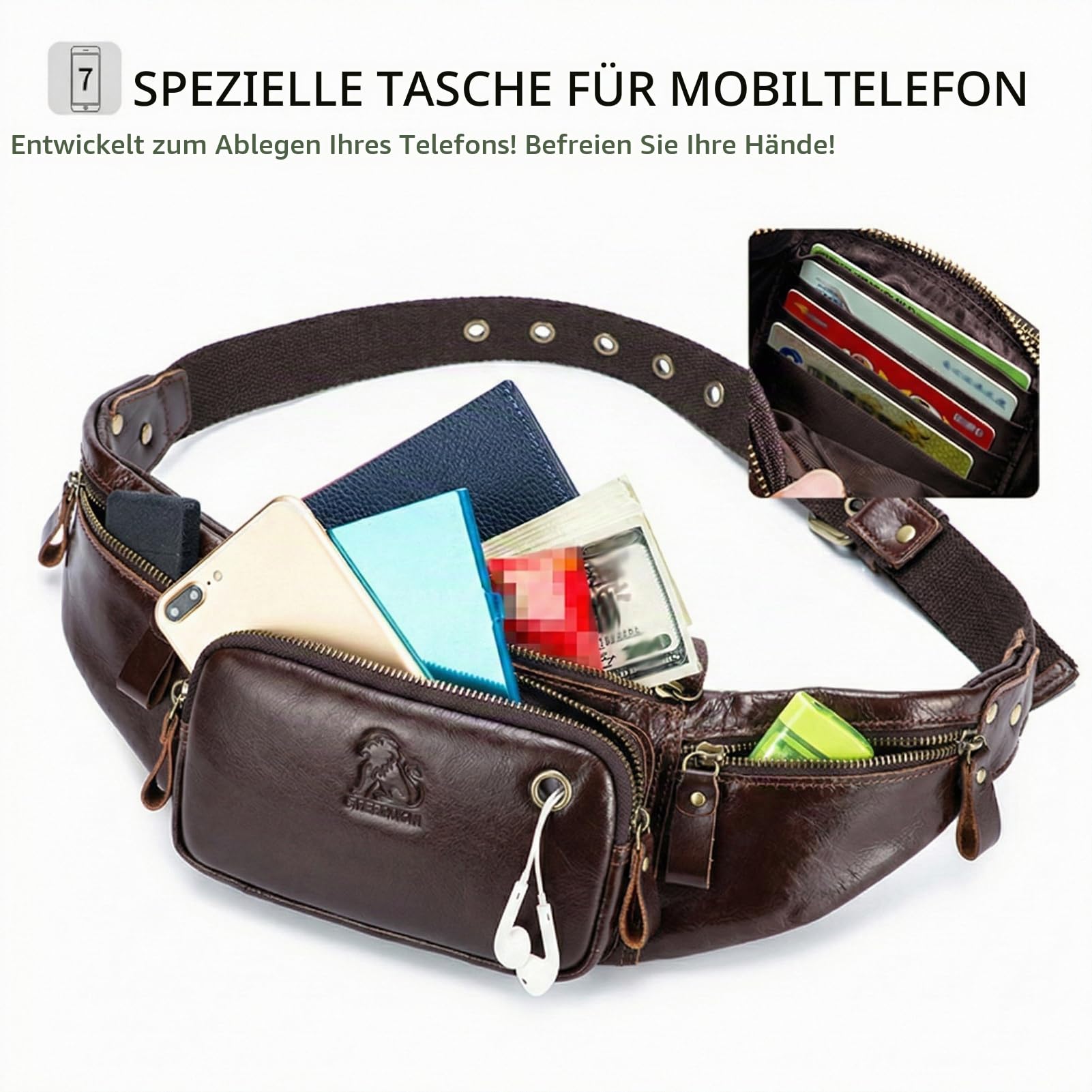 Pundarika Herren Leder Bauchtasche Umhängetasche Echtleder Sling Bag