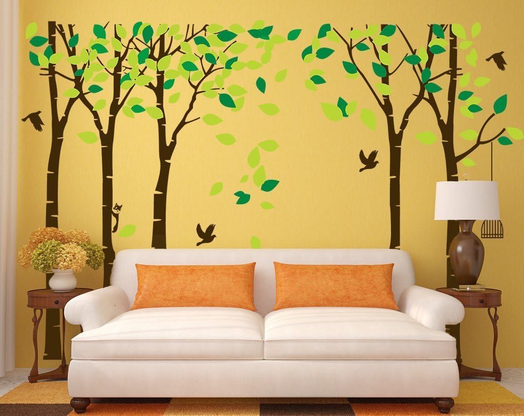Amaonm 104"x71" Giant Large Jungle 5 Trees Wall Decals Green Leaves and Fly Birds Wallpaper Wall Decor DIY Vinyl Wall Stickers for Kids Bedroom Living Room Nursery Rooms Offices Walls (Brown Tree)