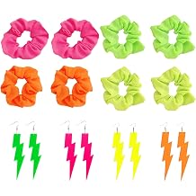 Neon Scrunchies for Hair,Neon Hair Accessories Soft Hair Scrunchy Solid Colors Elastic Hair Bands 80s Hair Accessories Neon Hair Ties Ponytail Holder for 80s Party Accessories Women 8pcs+earring