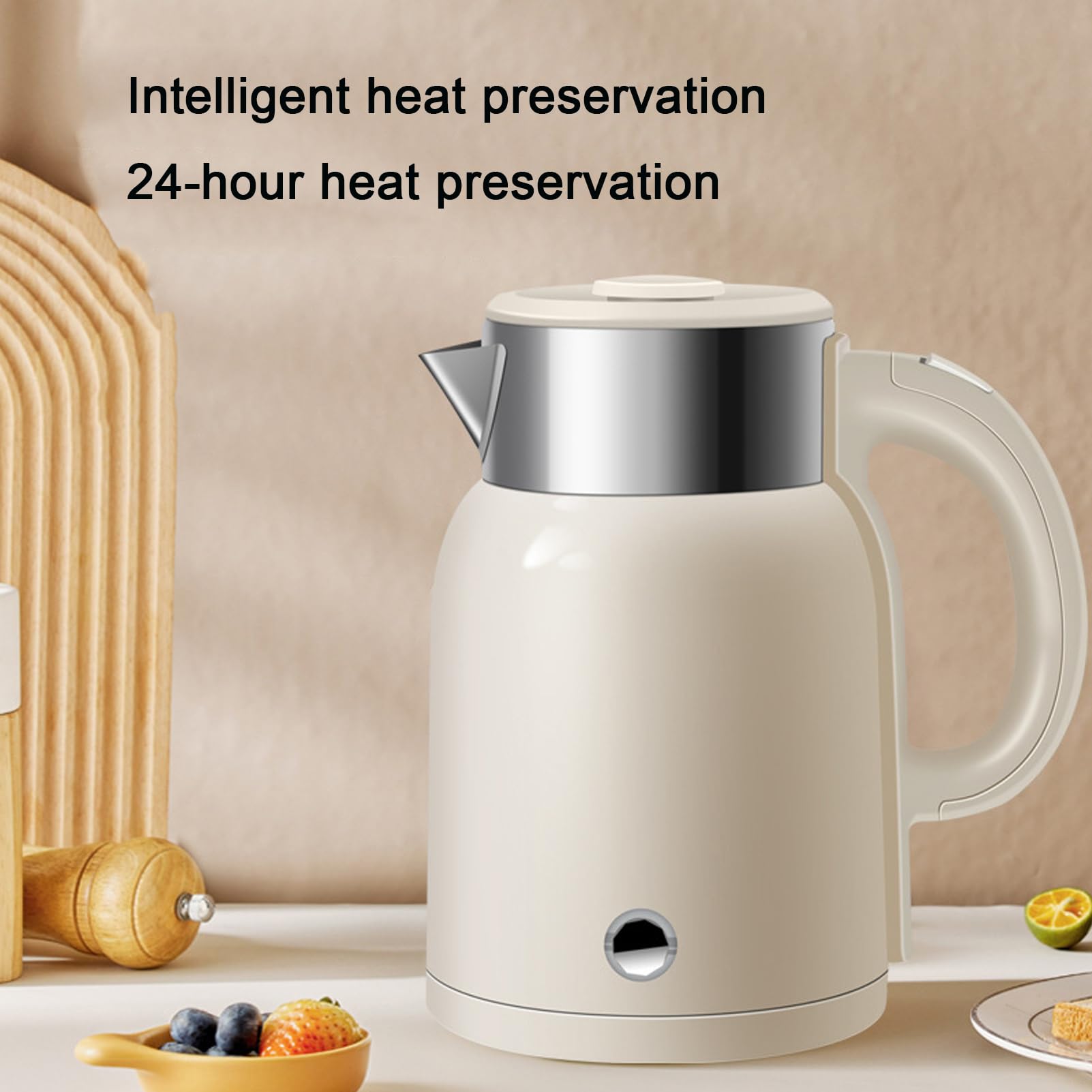 Hervidor eléctrico de 1500 W | Protección contra ebullición en seco y apagado automático | Hervidor de agua de 2 L con ebullición rápida para agua caliente, té o café | Base giratoria beige,