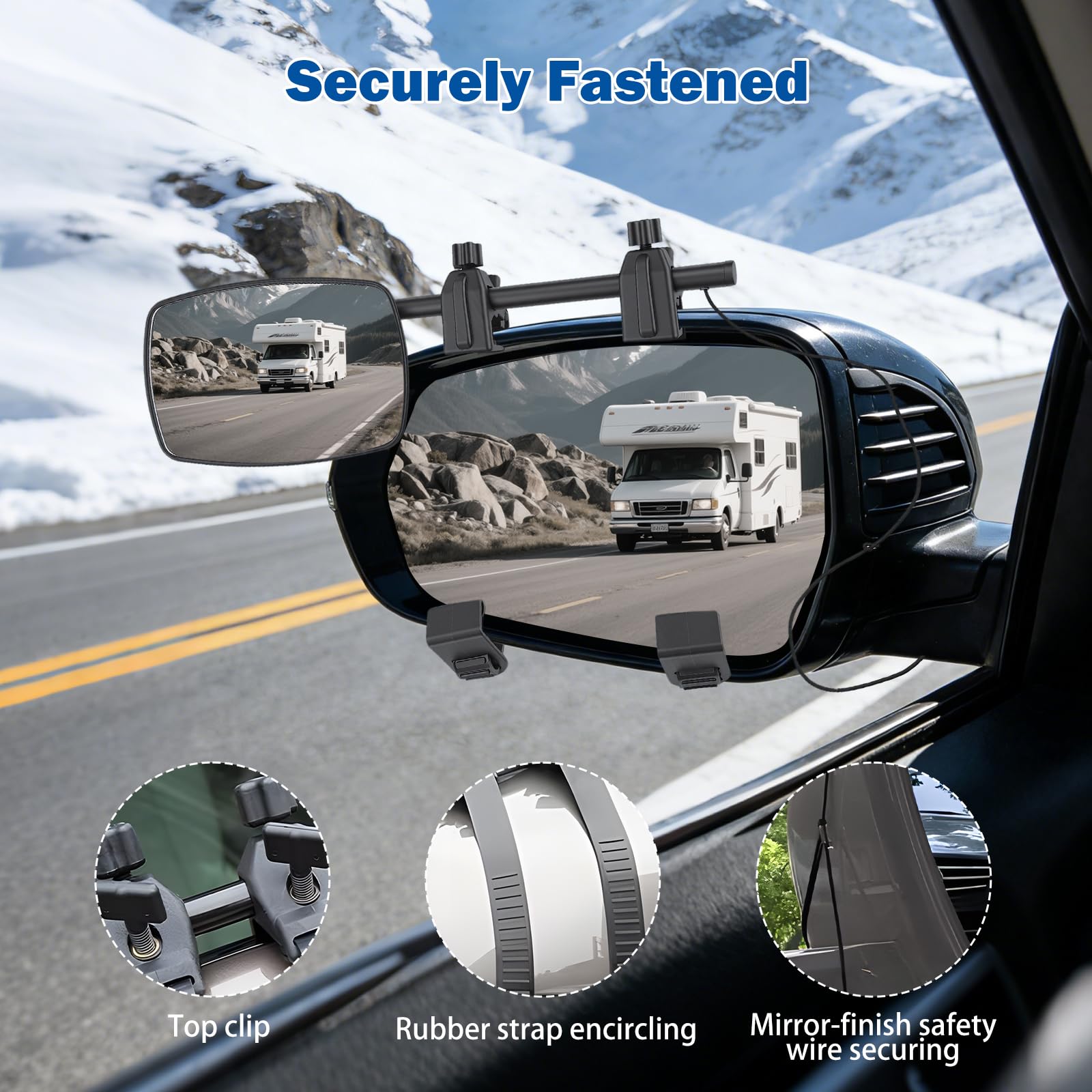 Universal Caravan Towing Mirrors Pair - Adjustable Wing Mirror Extensions with Clamps & Straps for Cars, 4x4s, Motorhomes - Eliminate Blind Spots (Style A) - 4