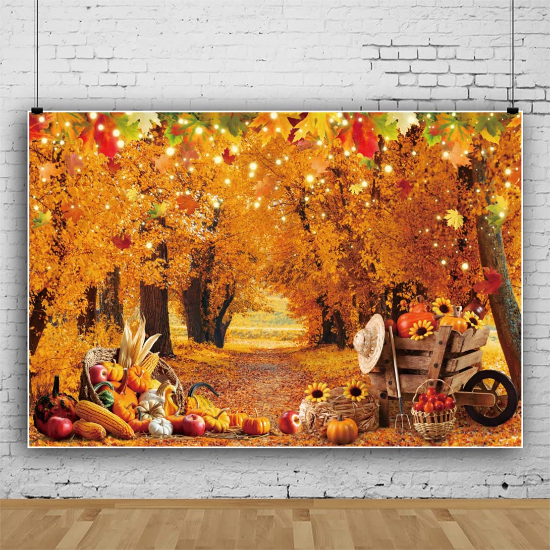 Sfondo Fotografico Autunnale 300x240cm | Paesaggio Forestale Con Foglie, Zucca E Girasoli | Per Festa Ringraziamento, Compleanno E Decorazione Parete - 5