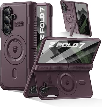 Dexnor Magnetic for Samsung Galaxy Z Fold 7 Case with Dual Kickstands & Front Screen Protector & Hinge Protection, Compatible with MagSafe, Full-Body Rugged Protective Cover Bumper Cases,Purple