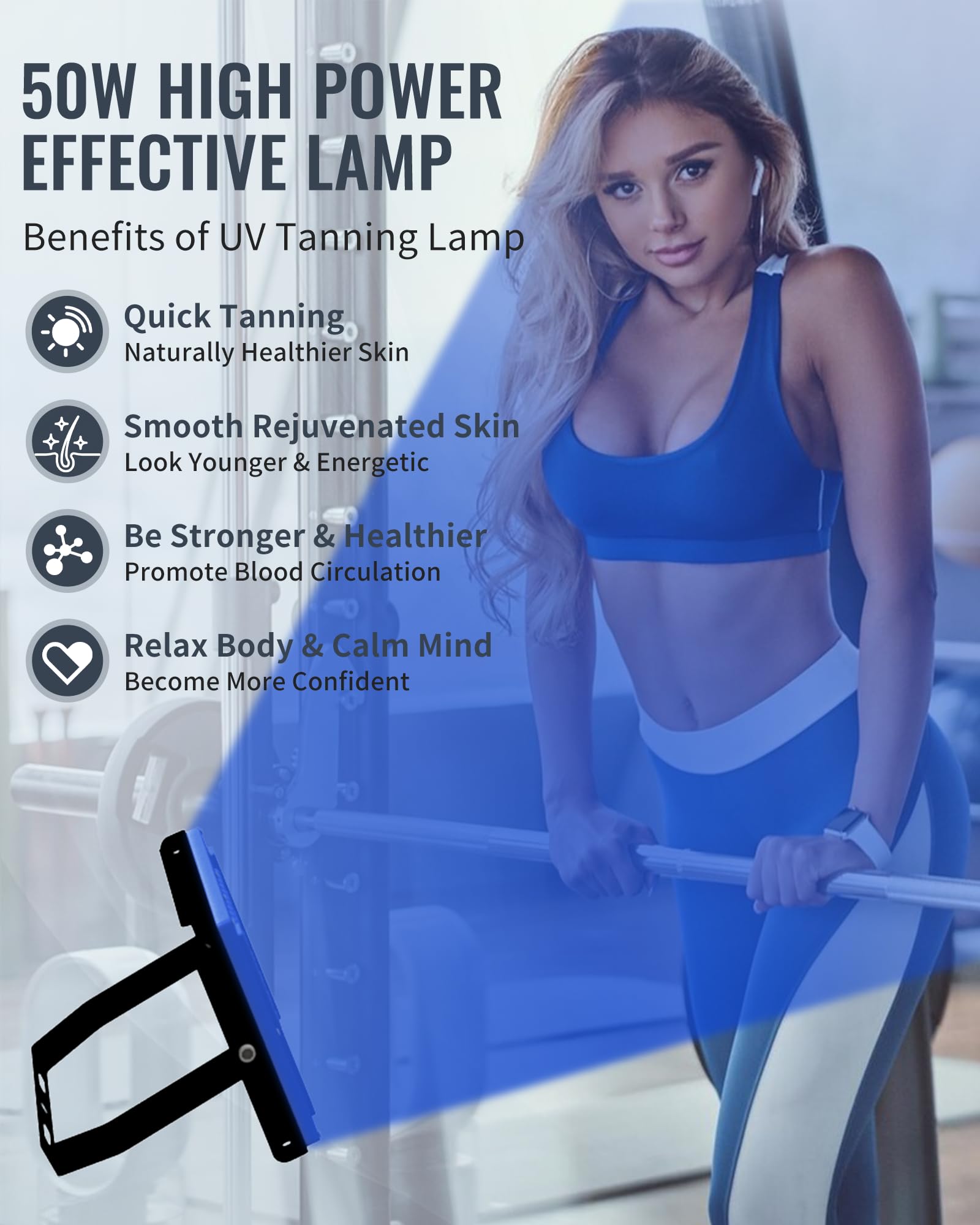 Lámpara de bronceado LED 460-480 NM luz azul terapia solarium hogar 2 modos 5 niveles brillo