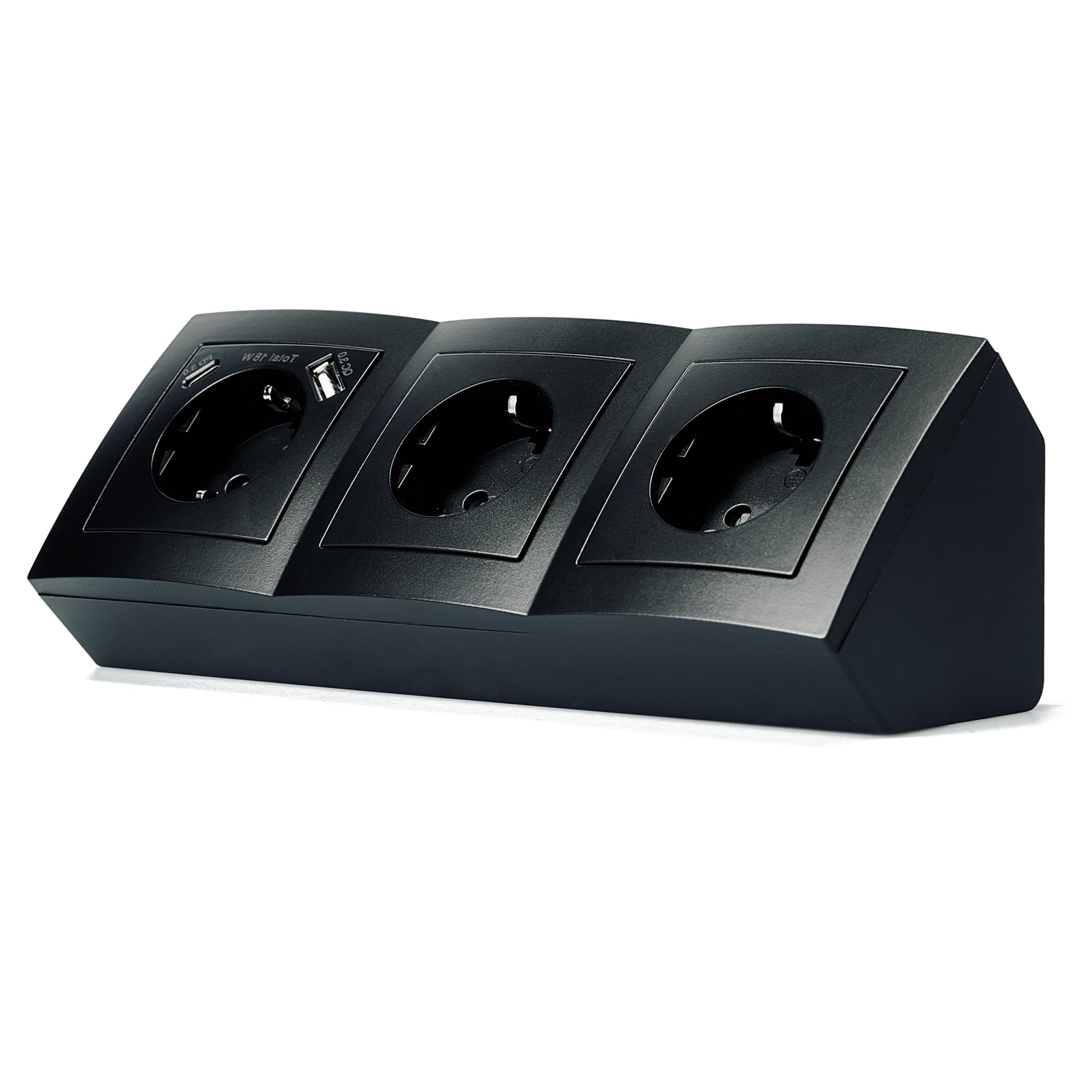 Ciabatta elettrica a 3 prese, USB-A e USB-C, nero opaco, per cucina e ufficio, di alta qualità, presa angolare, presa da tavolo, presa da incasso da 15 cm, cavo di collegamento IP20