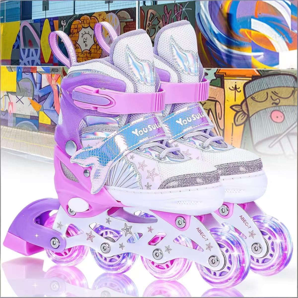 Kids Roller Skates for Girls Boys Kids, 4 Size Adjustable Light up Roller Skates ，for Kids/Beginners/Teens，Indoor/Outdoor Use Birthday