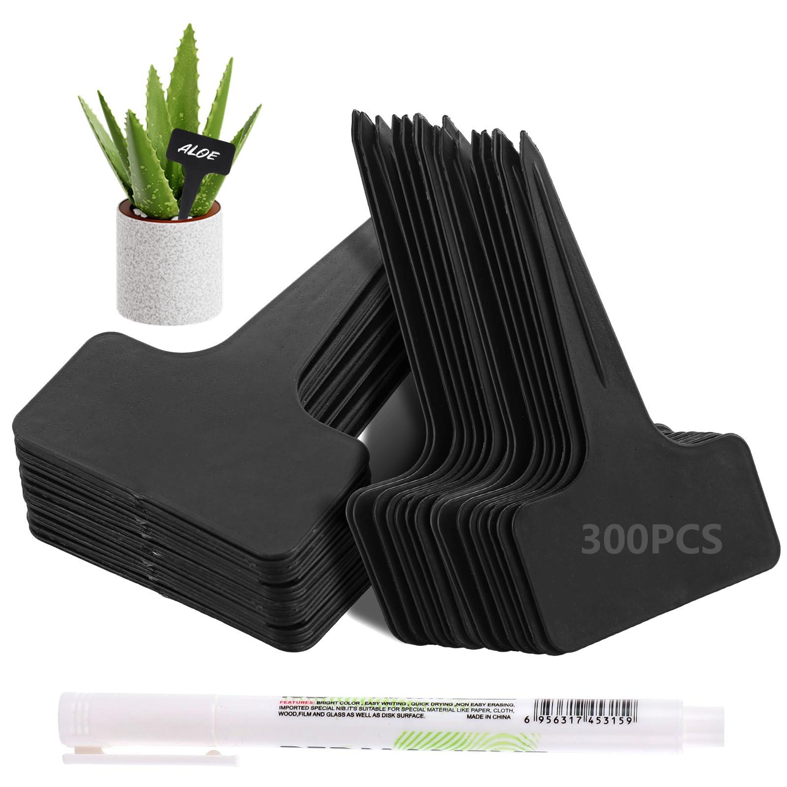 ASelected 300 Pcs Plant Labels for Outdoor Plants, 6x10cm Plastic Seed Labels Plastic T-Type Tags for Potted Plants, Herbs, Flowers, Vegetable - Black