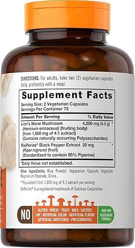Miniatura 2 de Carlyle Cápsulas de suplemento de melena de leones 4200 mg  150 unidades  Vegetariano, sin OMG, sin gluten  Wiseshrooms