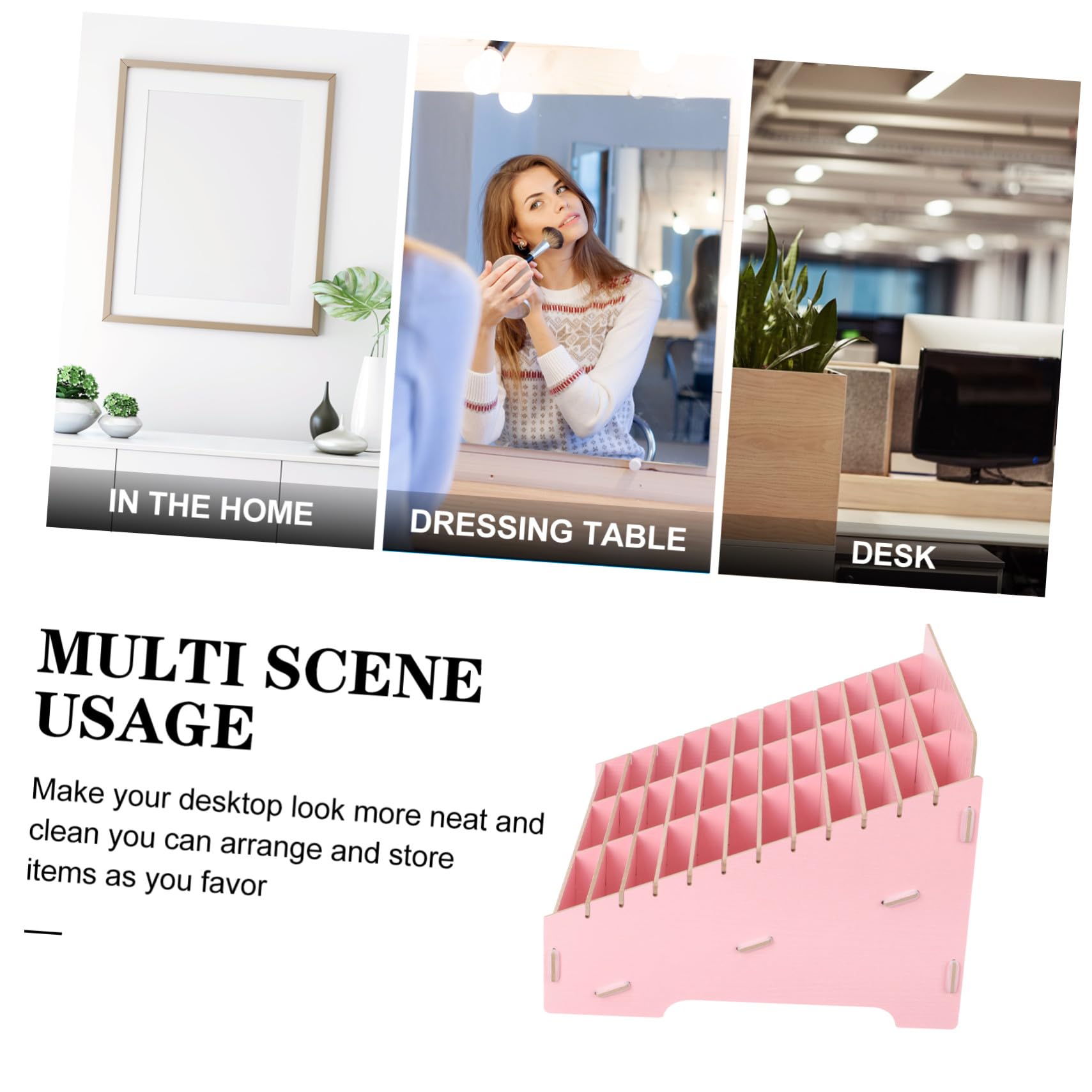 ORFOFE Wooden Desktop Storage Box with Compartments Multi Grid Organizer for Home Office School Sundries And Smartphone Holder