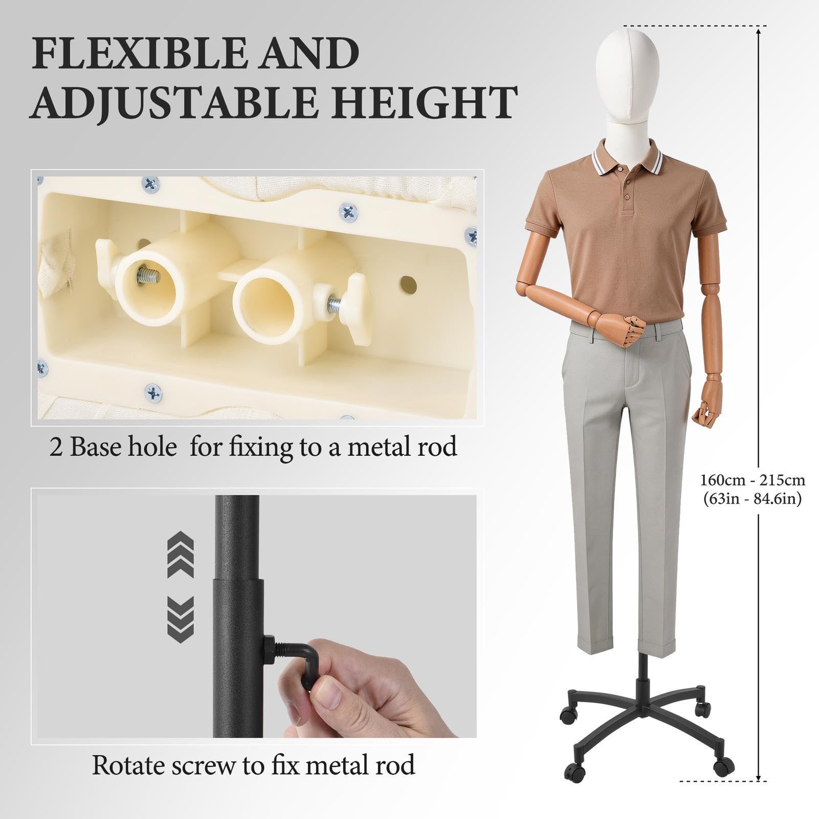 Schaufensterpuppe Männlich Torso, Verstellbarer Mannequin mit Rädern