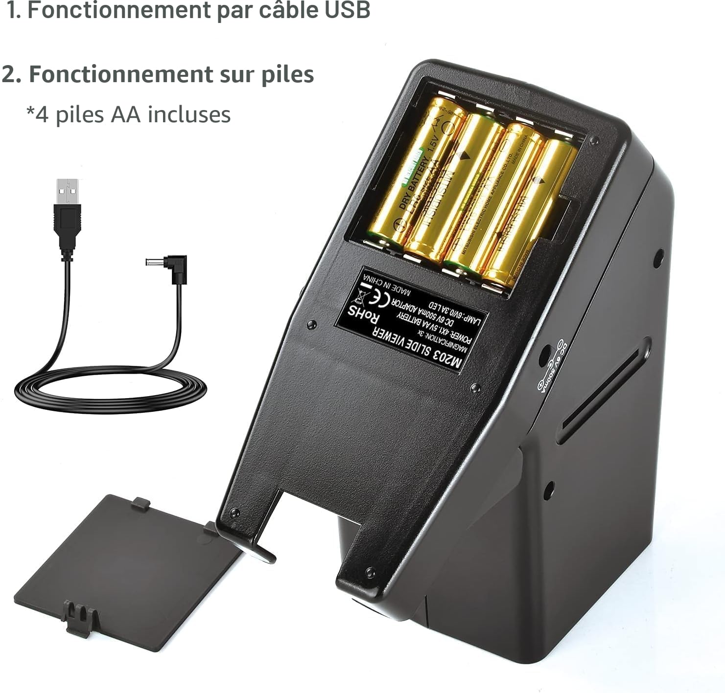 DIGITNOW! Visionneuse de Diapositives et de Films de 35 mm, 3X LED de grossissement Lumineux Visualisation éclairée, USB/Fonctionnement de la Batterie USB - pour 35 mm de glissière négatifs
