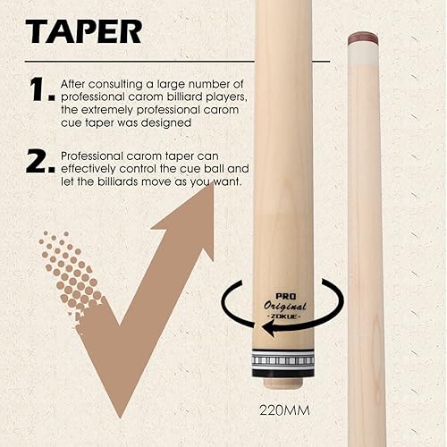 Miniatura 3 de KONLLEN Carom - Juego de taco de billar de 3 cojines con estuche (55.9 in, punta de ojo de mar de 0.472 in, junta de pasador radial, peso ajustable,
