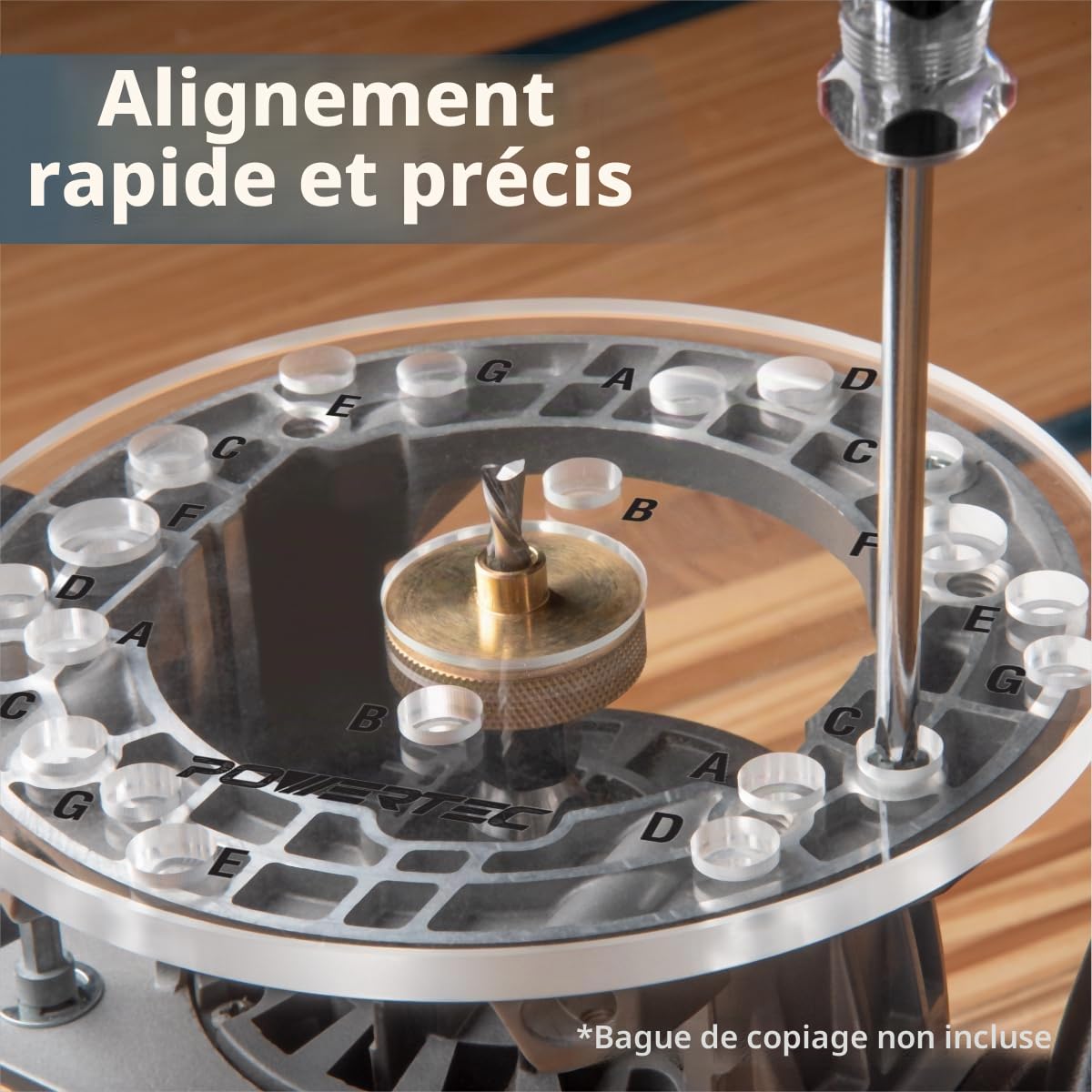POWERTEC 71369 Plaque de base universelle pour défonceuse avec broche de centrage | 16,5 cm de diamètre, 0,6 cm d'épaisseur | Outil de défonceuse électrique professionnel