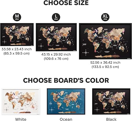 Miniatura 3 de ENJOY THE WOOD Mapa del mundo de madera a bordo con retroiluminación LED 2.0 - Mapas del mundo hechos a mano para pared con marco - Mapa de viaje