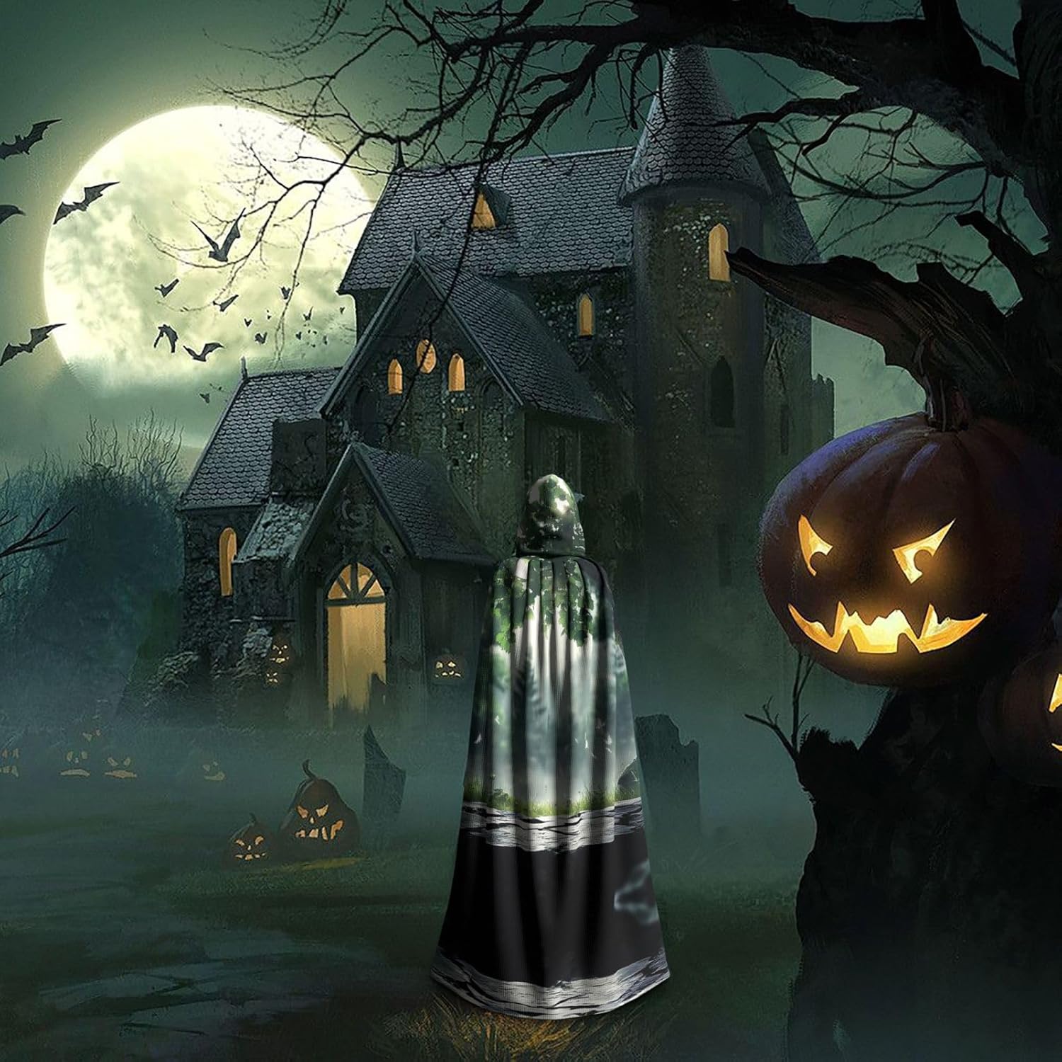 Fantasy Forest Background Unique Darkness Poncho Shawl - Customizable Wearable Blanket for Women, Perfect Halloween Costume Accessory, Knight, Akatsuki, and More