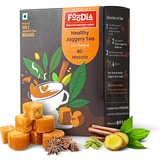Foodia Classic Jaggery Readymix | 3 in 1 Instant Tea Premix with Jaggery, Assam Spices | 400g Box | Masala Chai | Tea Masala Mix