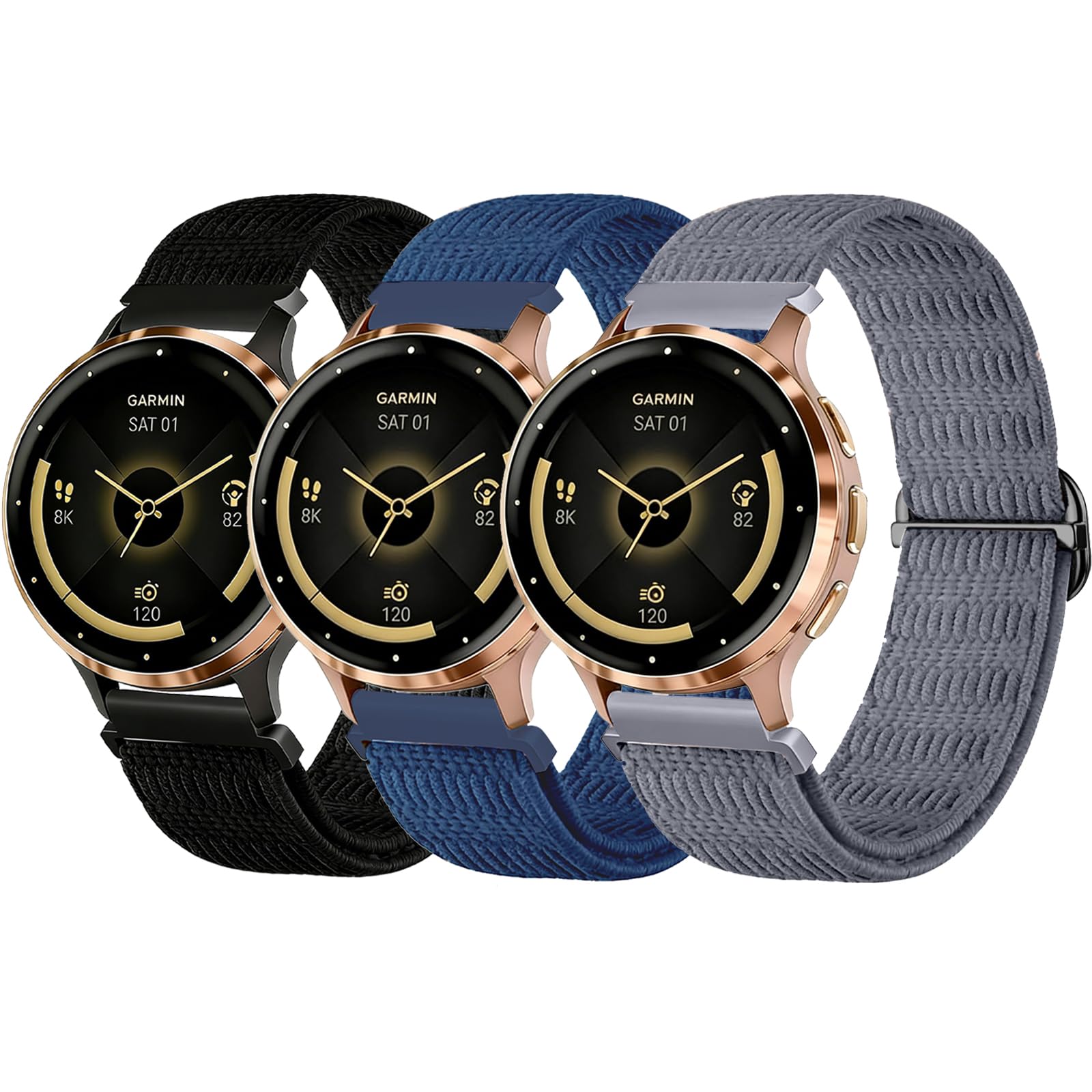 ZXgomg 18mm 3 pack nylon watch strap for Garmin Venu 3s/Venu 2s/Vivoactive 4s/Vivomove 3s/Garmin Forerunner 255s/Garmin Forerunner 255s Music/Garmin Forerunner 265s,nylon watch strap for ladies
