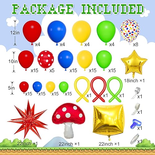 Miniatura 2 de Kit de guirnalda de arco de globos de 160 unidades, color rojo, azul, amarillo, verde, confeti de hongos, papel de aluminio 4D, globos de carnaval