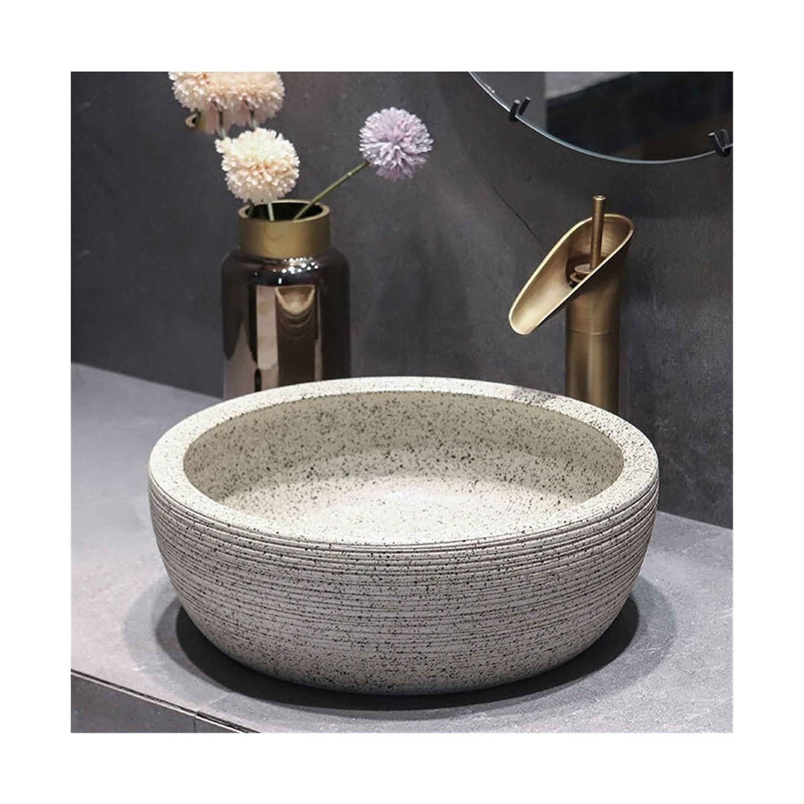 WOTZOV Vessel Sink Carved Line Art Countertop Basin Vintage Ceramic Washbasin Small Size Antique Bathroom Sink,40 * 40 * 15Cm Bathroom Vessel Sink,