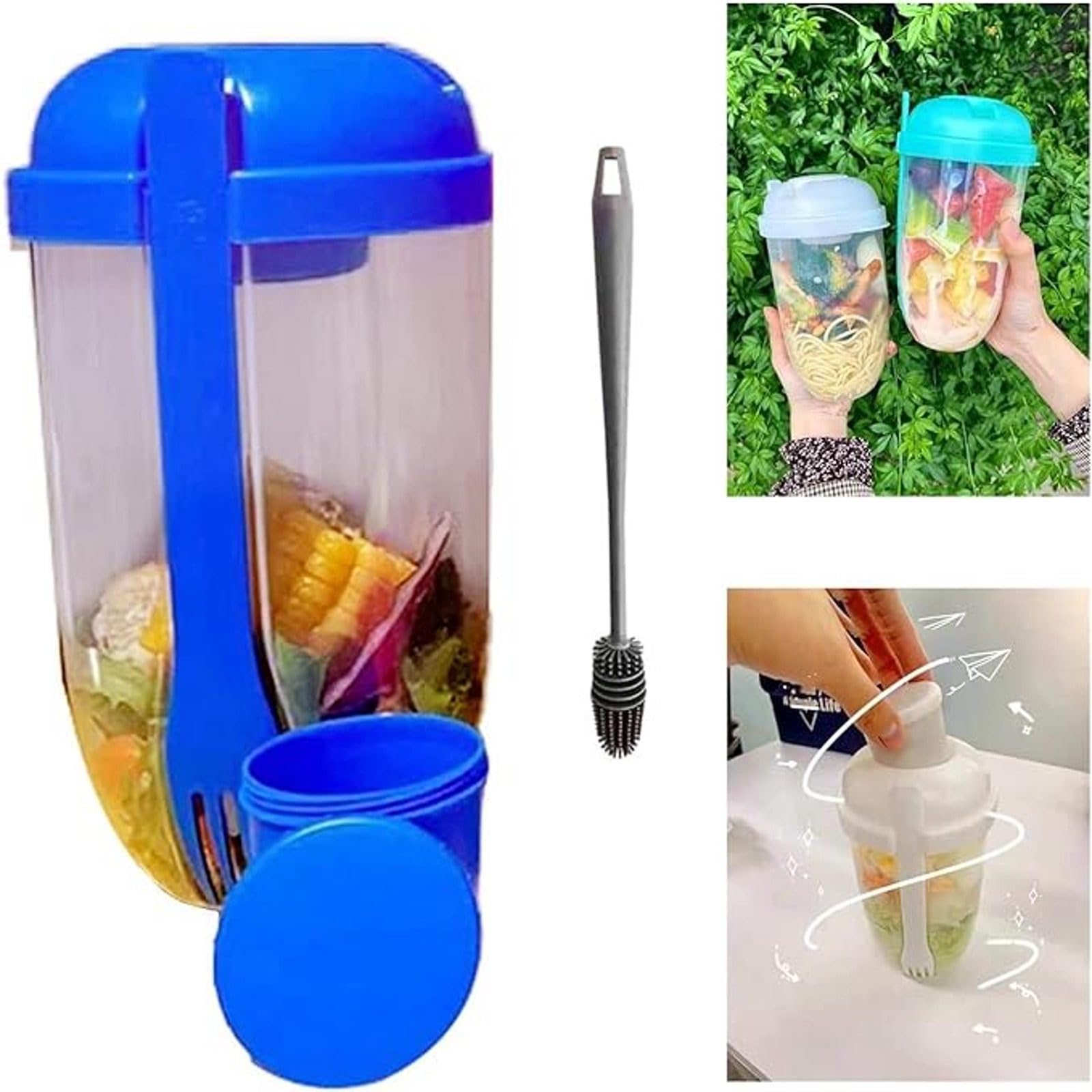 Bobbird Keep Fit Salad Meal Shaker Cup - Portable and Convenient for Healthy Meals On-The-Go (D-Blue)