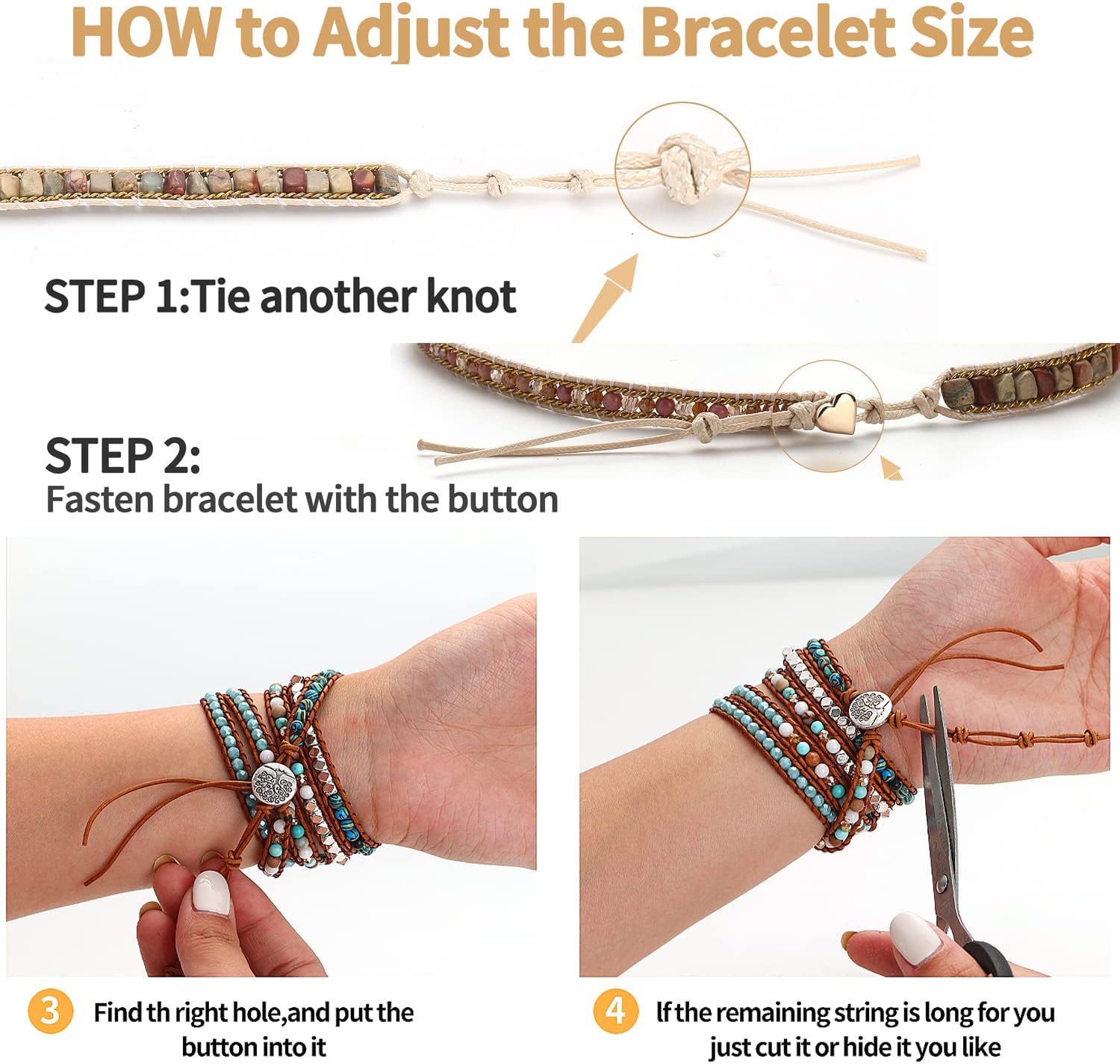 HZDK 7 Chakra Stone Bracelets for Women,Handmade Healing Crystal Jasper Beads Bracelet with Tree of Life Button Women Jewelry Gifts - Image 7