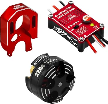 GOUPRC 2204 2400KV Brushless Outrunner Motor with Mount & 30A Brushless ESC Combo Kit for SCX24 Axial 1/24 Remote Control Crawler Truck Car Red
