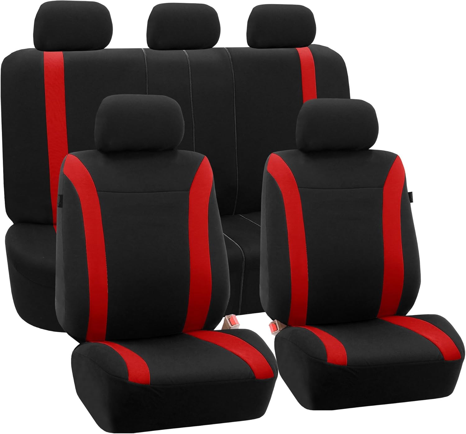 FH Group Cosmopolitan Universal Car Seat Cover Full Set – Breathable Fabric, Airbag Compatible, Split Bench Protector, Interior Upgrade for SUV, Truck, Sedan, Van – Red