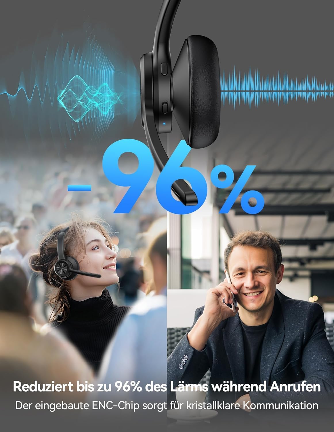 TECKNET Bluetooth Headset mit Mikrofon, Noise Cancelling und USB-Dongle