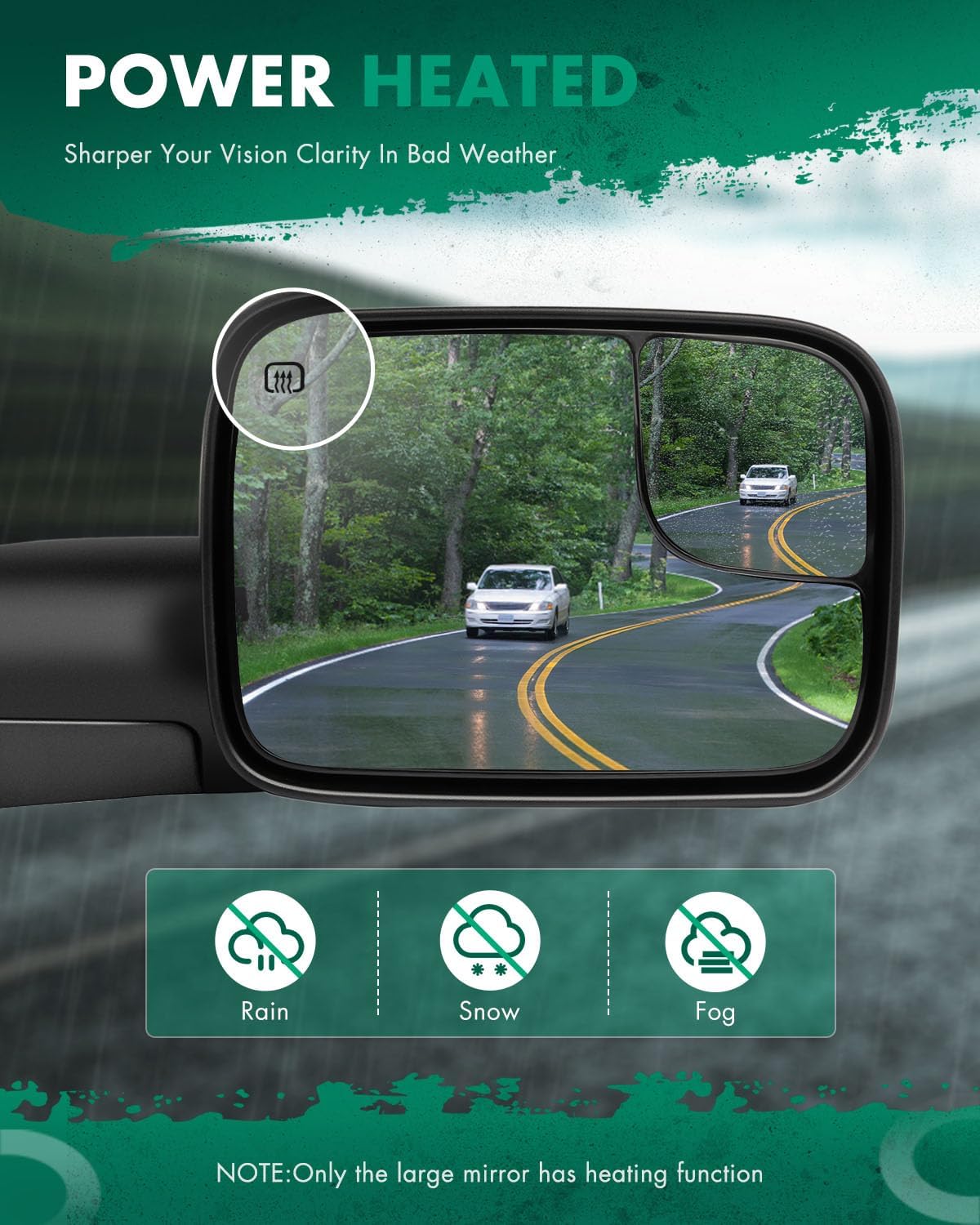 SCITOO Tow Mirror Compatible with for 2002-2008 For Dodge For Ram 1500 2003-2009 For Dodge For Ram 2500/3500 Pickup Truck Mirror Power Adjusted Heated No Turn Signal Light Black RH