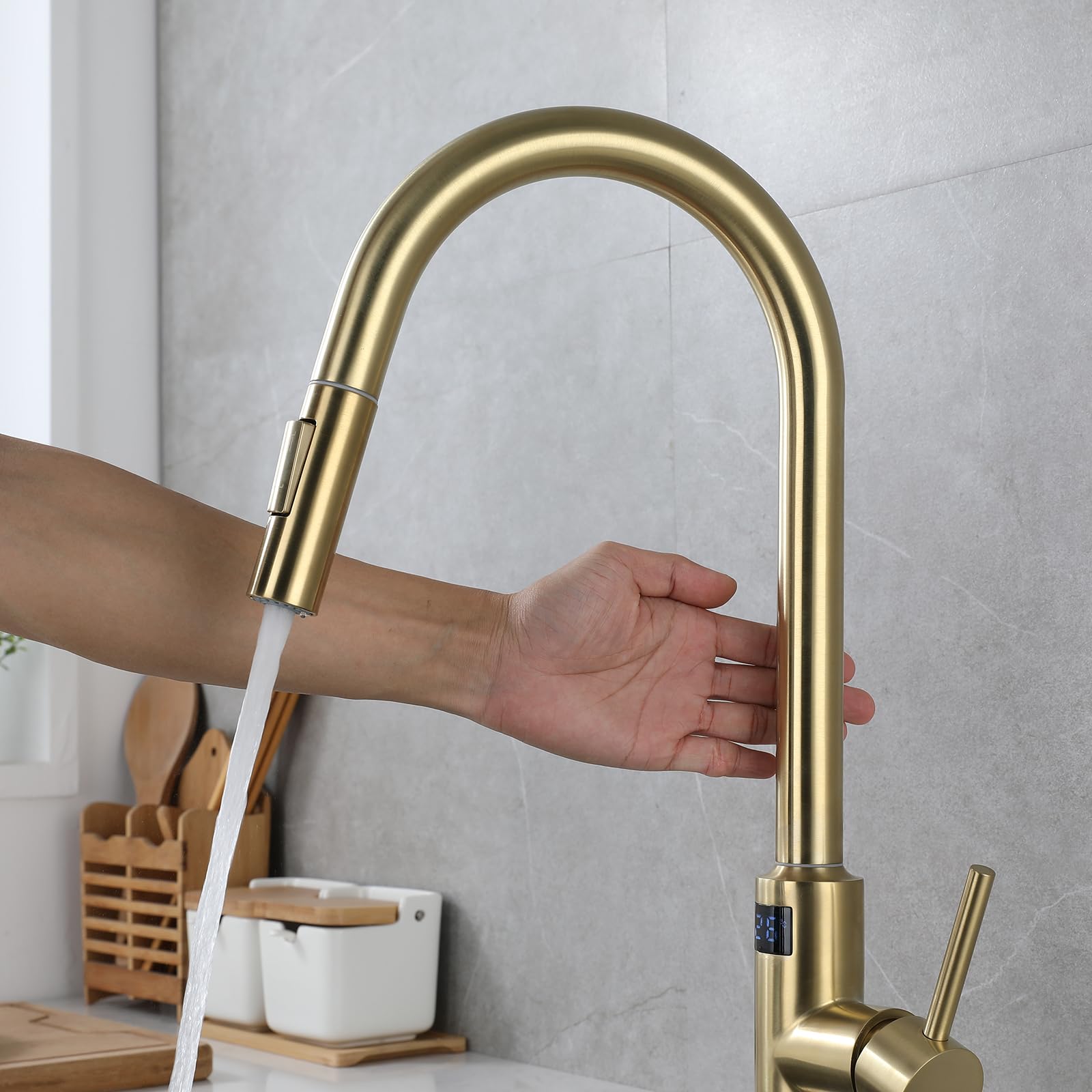 Grifo de Cocina Extraible con Sensor Blanco Digital XJTNLB