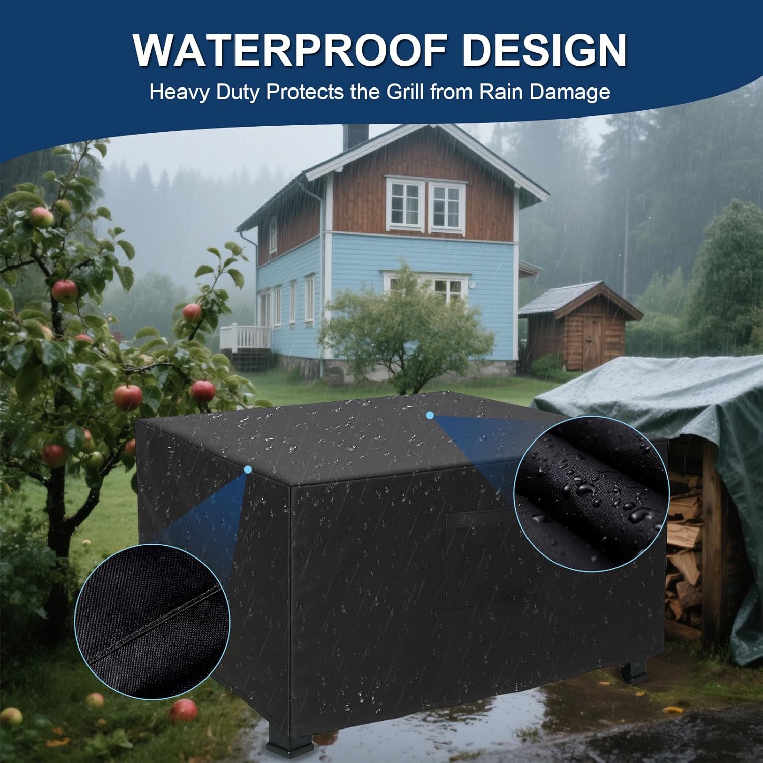 44 Inch Fire Pit Cover Square, outdoor fireplace cover with Air Vent and Drawstring, Strong Tear Resistant & Waterproof Fit for 41-44 Fire Pit / Table