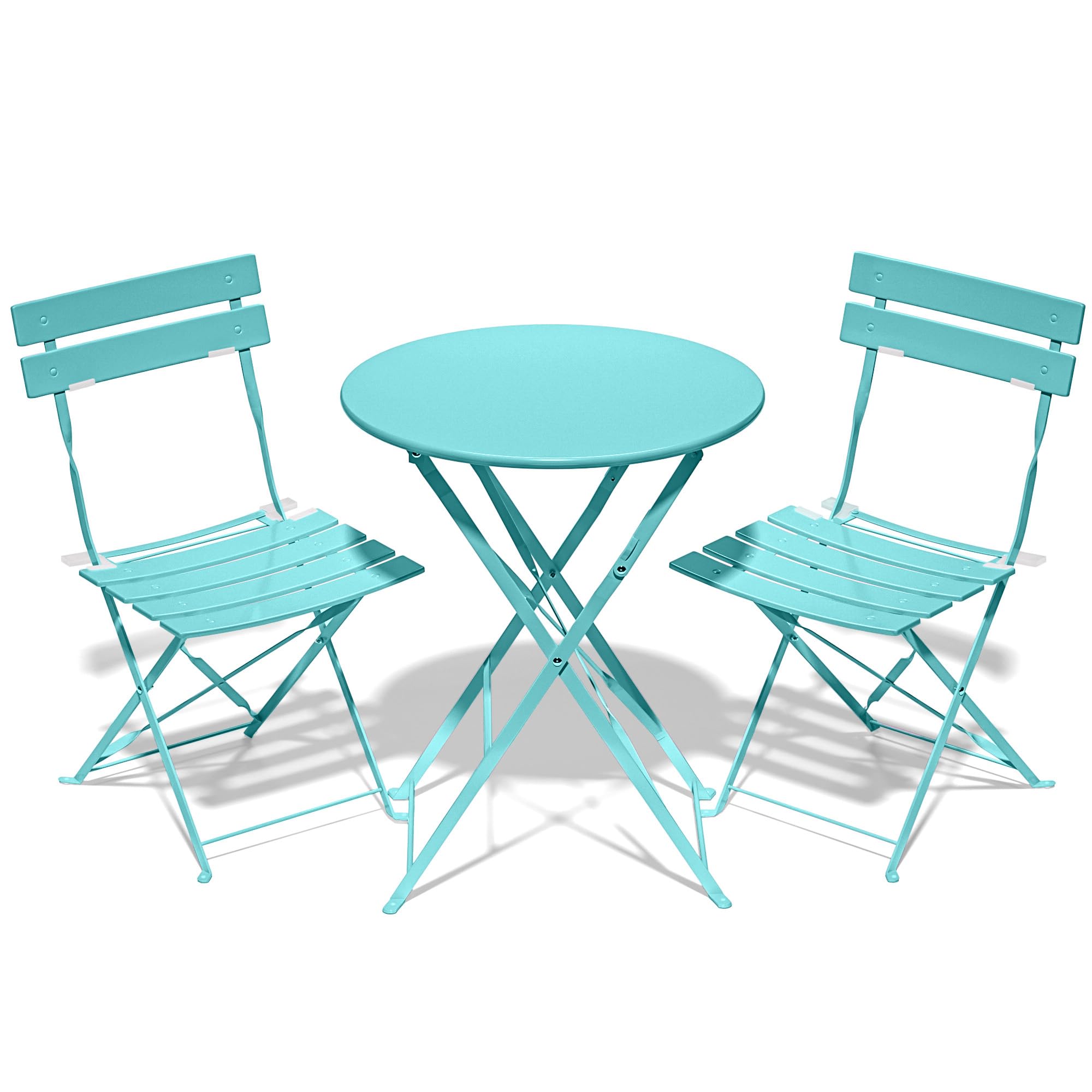 RELAX FIELD Folding Bistro Table and Chairs Set of 2, Balcony Furniture, Outdoor Garden Bistro Set for 2, Small Garden Furniture Set 3 Piece, Turquoise