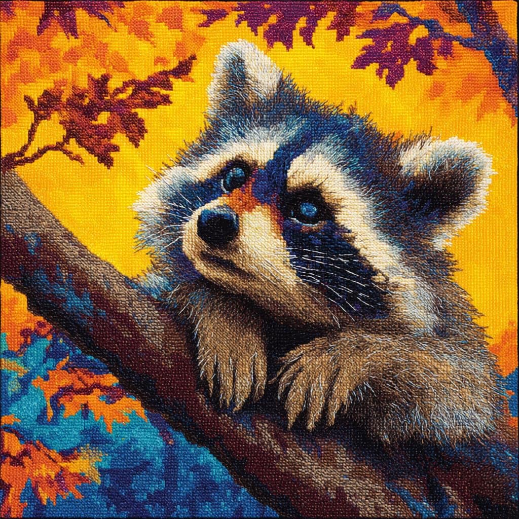 WallustrioaW Latch Hook Cushion Kits,Animal Raccoon
