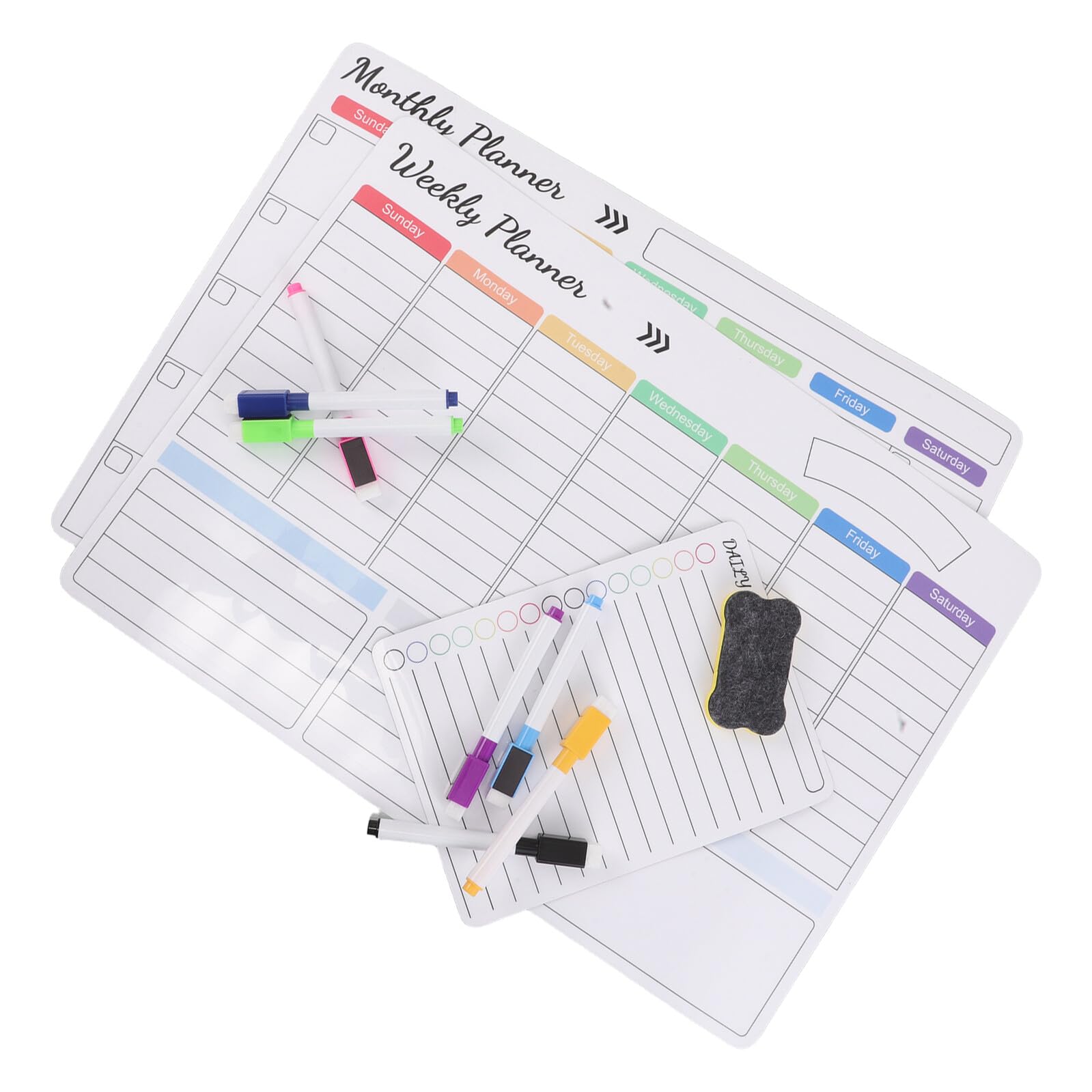 Tableau Magnétique Calendrier Mensuel et Hebdomadaire pour Réfrigérateur Planificateur de Tâches Effaçable à Sec avec Marqueurs et Gomme Organisateur Mural pour Liste Quotidienne