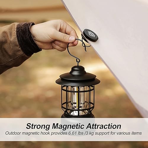 Miniatura 6 de Ganchos magnéticos fuertes para camping, accesorios de tienda de campaña, 2 ganchos magnéticos con 2 ganchos en S para tienda de campaña, colgador