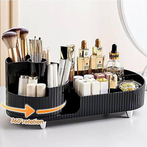 loobuu Organizador de maquillaje giratorio de 360, soporte para brochas de maquillaje para tocador, vitrina de almacenamiento de cosméticos de gran