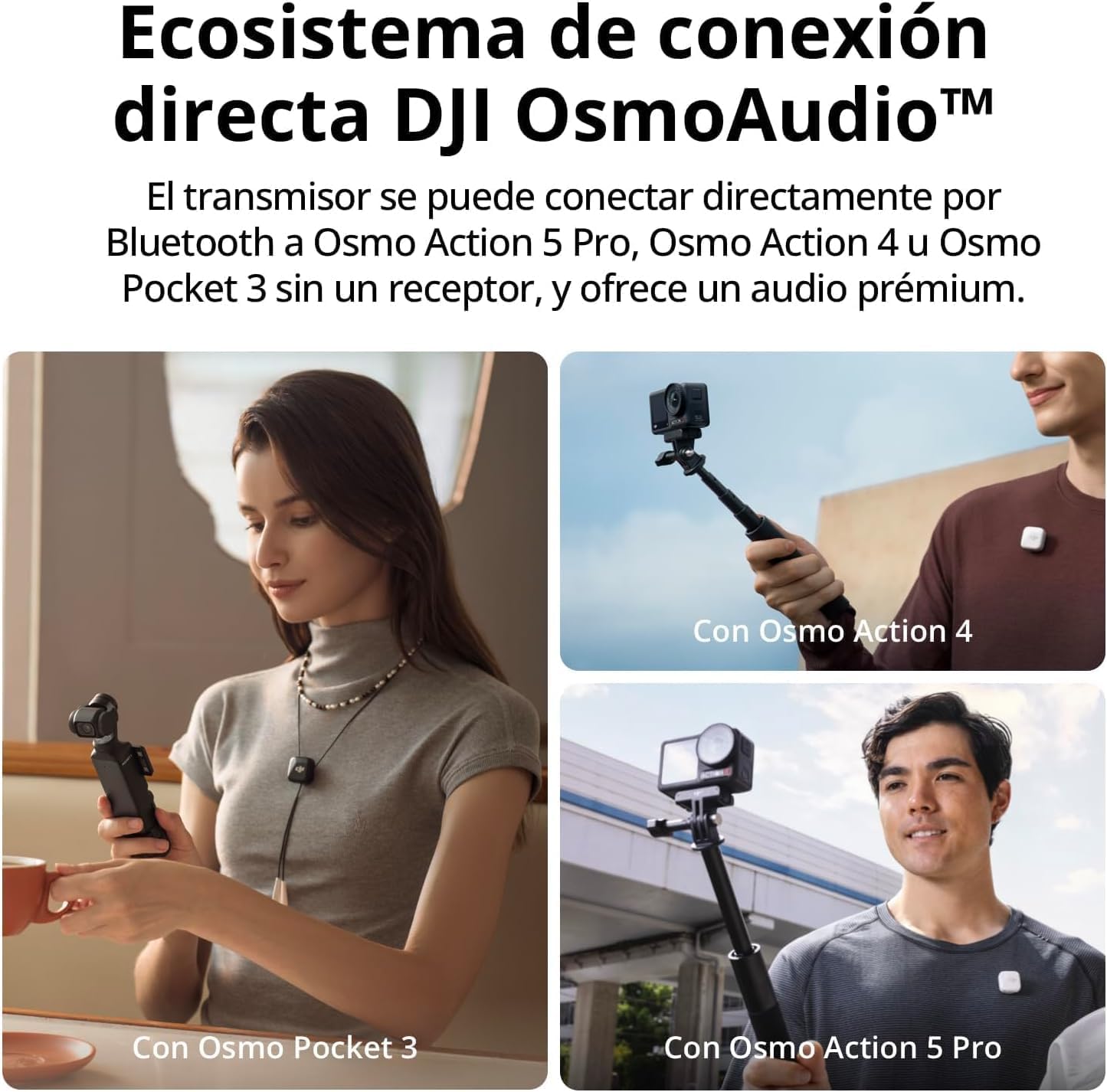 DJI Mic Mini (2 TX + 1 RX + Adaptador Lightning) para iPhone, Android y cámara, Ultraligero, Audio Rico en Detalles, cancelación de Ruido, limitación automática