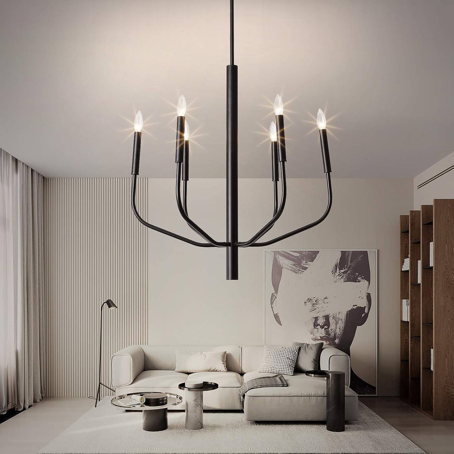Suреr Sаlе 🛒 Black Chandelier 6-Light Modern Pendant Light for Living Room Dining Room Bedroom Bar