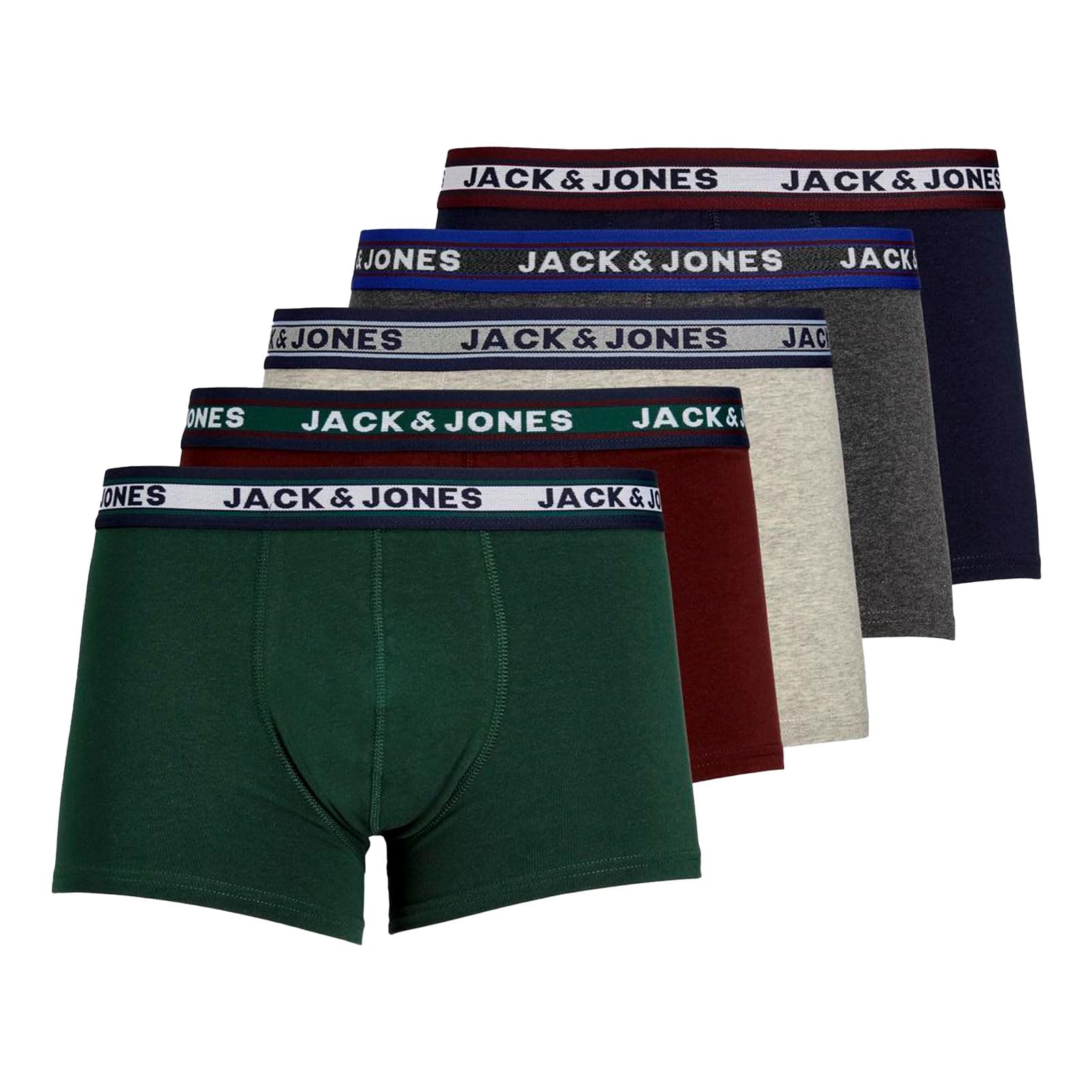 Jack & Jones 5-Pack Logo Waistband Trunks, Dark Grey Melange, Size Xl, Men