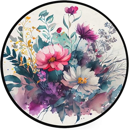 Miniatura 1 de Vnurnrn Alfombra redonda (flores), antideslizante, para interiores, lavable, para sala de estar, entrada, dormitorio, sofá, 3 pies