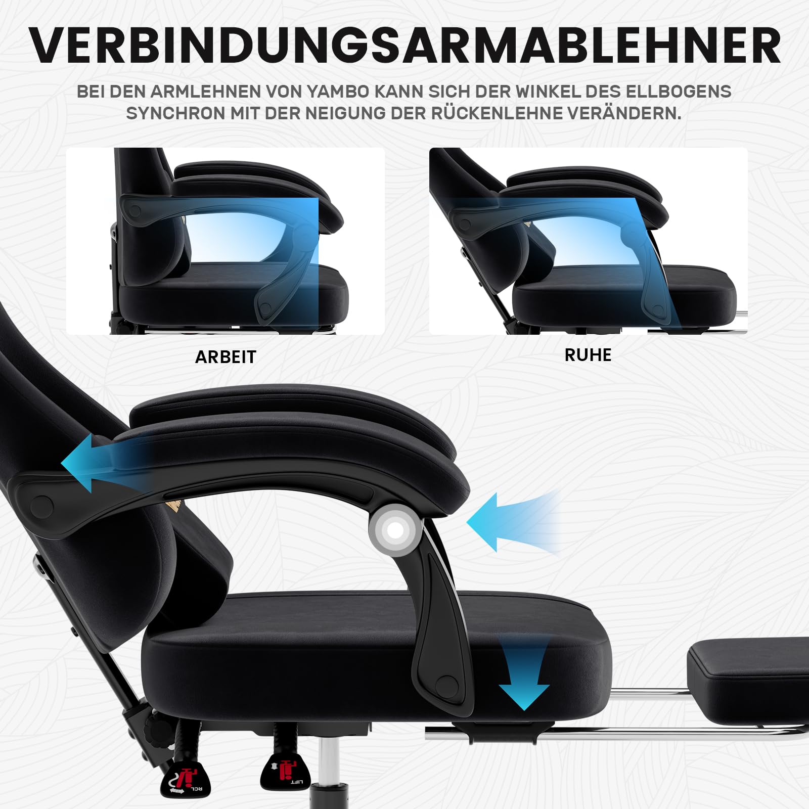 Gaming Stuhl Stoff Ergonomisch Gaming Chair mit Fußstütze Schwarz