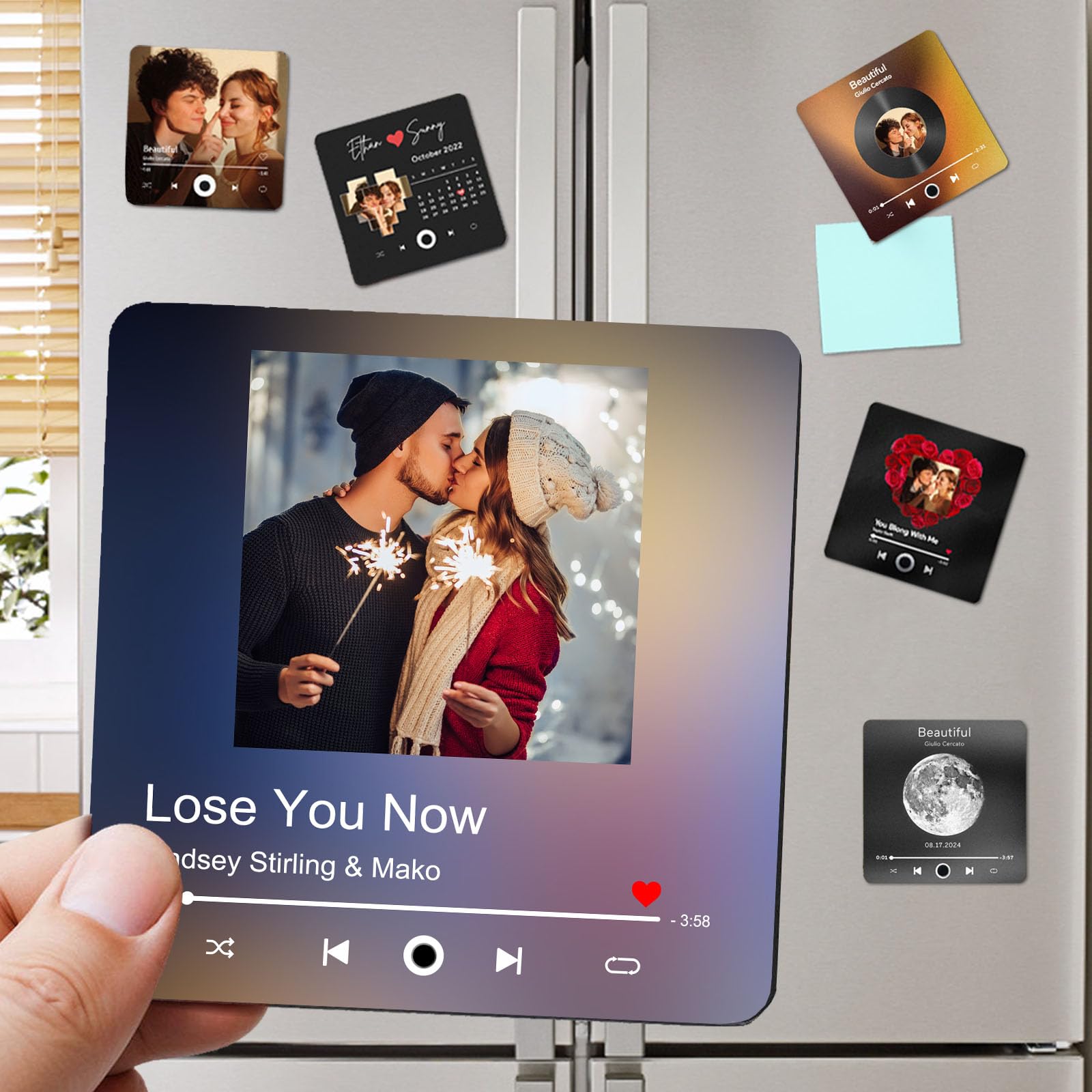 Ronbeaud Style10 Custom Music Fridge Magnet With Photo Personalised Music Refrigerator Magnets Plays Song Customised Anniversary Christmas Valentine's Day Gifts For Bf Gf