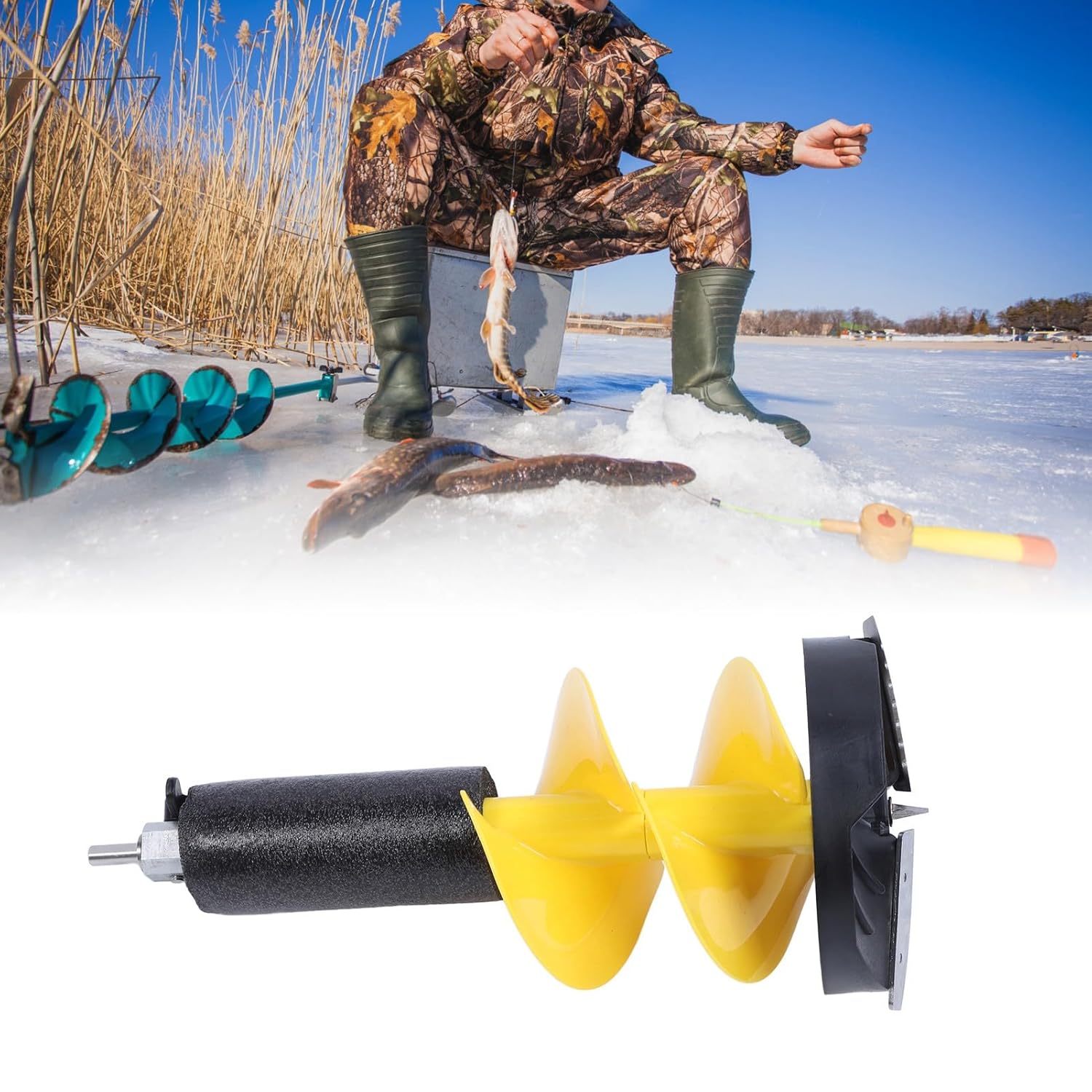 Electric Ice Auger, Cemented Carbide Ice Fishing Auger, Impact Resistant Ice Fishing Drill Kit, Strong Power Ice Auger for Drilling Hole