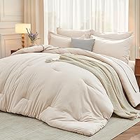 MUXHOMO Beige Queen 7-Piece Comforter Set - Ultra Soft All-Season Bed in a Bag with Sheets, Shams & Pillowcases