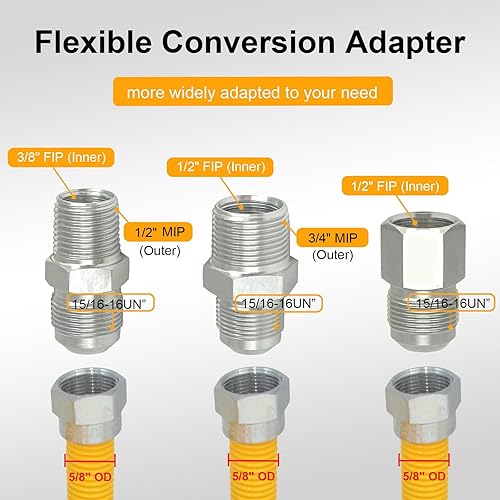 Miniatura 2 de Kit de conector de gas, manguera de gas para calentador de agua a gas, estufa, secadora, acero inoxidable de 48 pulgadas con revestimiento amarillo