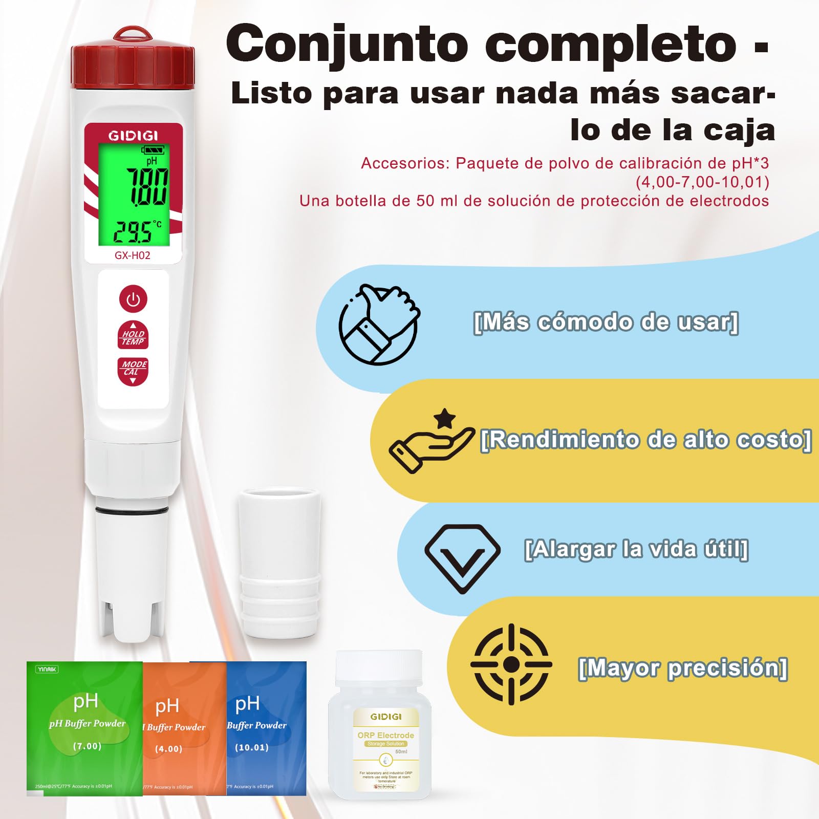 Probador de Hidrógeno de Agua Hidrogenada y Medidor ph Agua Potable, Medidor H2 y ORP de Agua 4 en 1, Medidor de Agua Hidrogenada para Botella de Agua de Hidrógeno, Agua Potable, Hidropónica