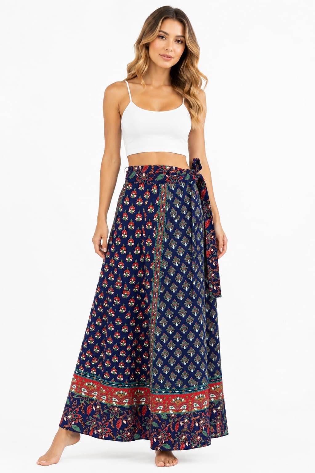 frionkandy Women’s Cotton Jaipuri Wrap Around Maxi Skirt | Traditional Block Print Long Skirt | Adjustable Tie-Up Waist | Bohemian Ethnic Wear Multicolour-picture-28