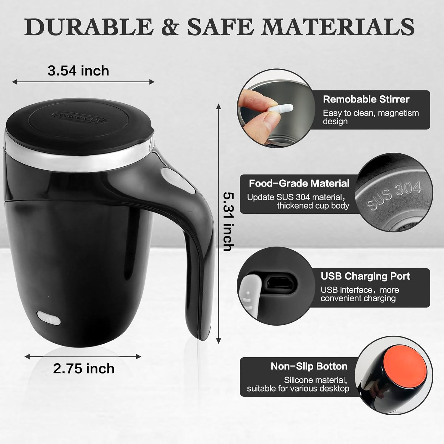 Self Stirring Mug,Rechargeable automatic magnetic Self stirring coffee mug,Rotating Home Office Travel Mixing Cup,To Stir Coffee, Chocolate, Milk, Protein,Cocoa Etc, Great For Office, School, Gym… - Image 3